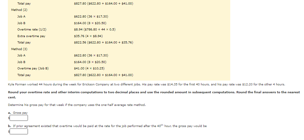 Total pay Method (2) Job A Job B Overtime rate (1/2) Extra