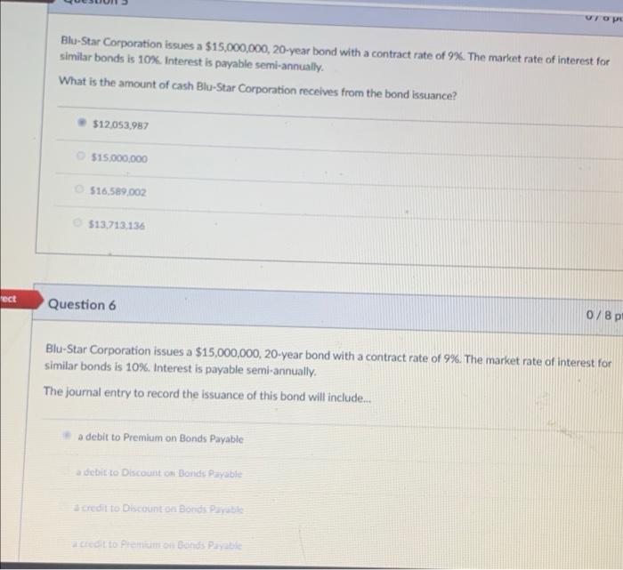 Blu-Star Corporation issues a $15,000,000, 20-year bond with a contract rate of