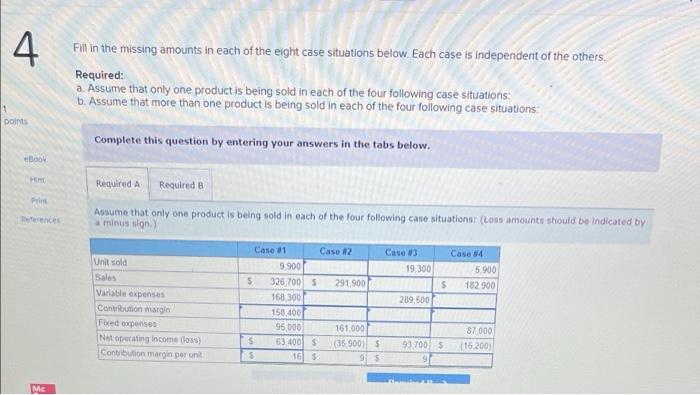 4 1 points eBook Fill in the missing amounts in each of