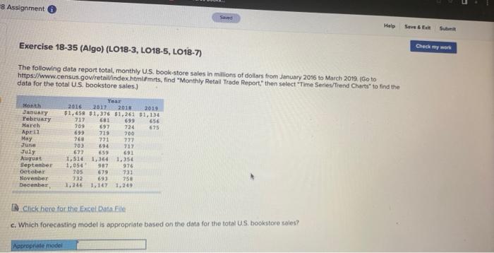 8 Assignment Saved Help Save & Exit Submit Exercise 18-35 (Algo) (LO18-3,