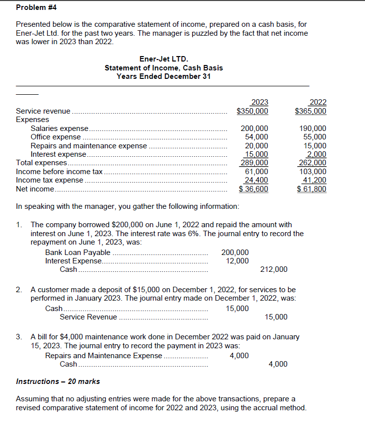 Problem #4 Presented below is the comparative statement of income, prepared on