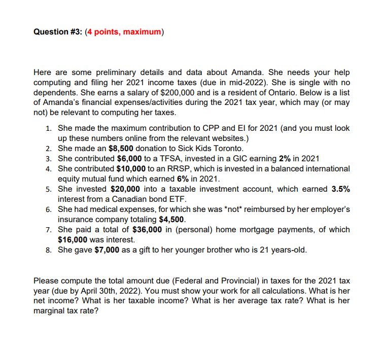 Question #3: (4 points, maximum) Here are some preliminary details and data