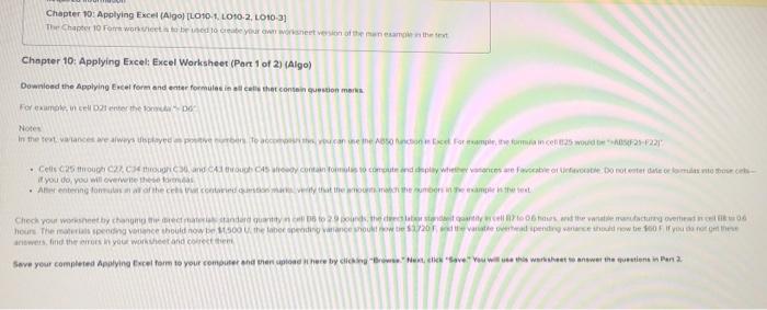 Chapter 10: Applying Excel (Algo) [LO10-1, LO10-2, LO10-3 The Chapter 10 Fors