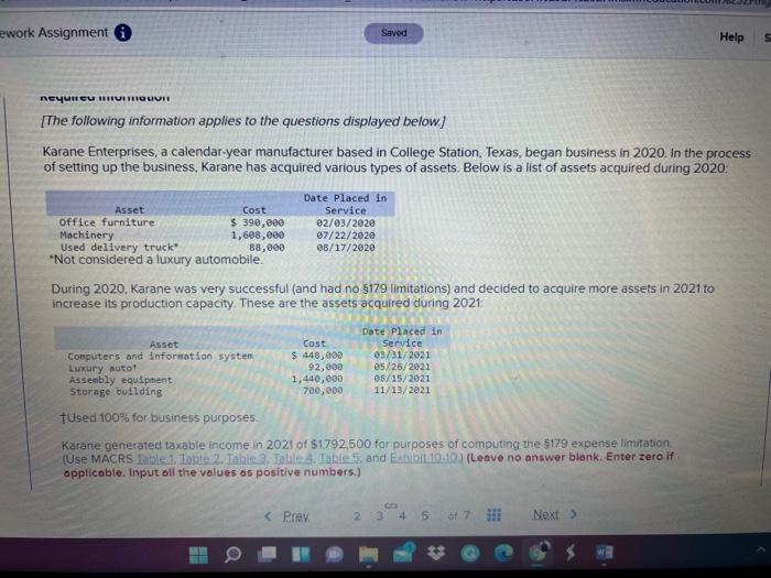 ework Assignment i OUVI Saved Help S [The following information applies to