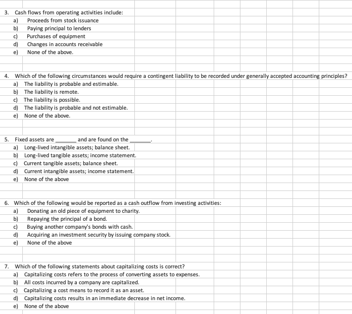 3. a) b) Cash flows from operating activities include: Proceeds from stock