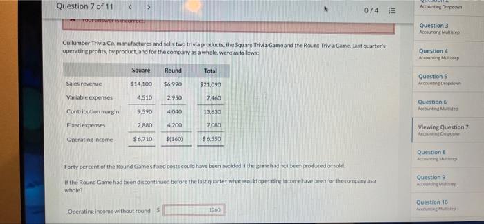 Question 7 of 11 < Your answer is incorrect < Acting Dropdown