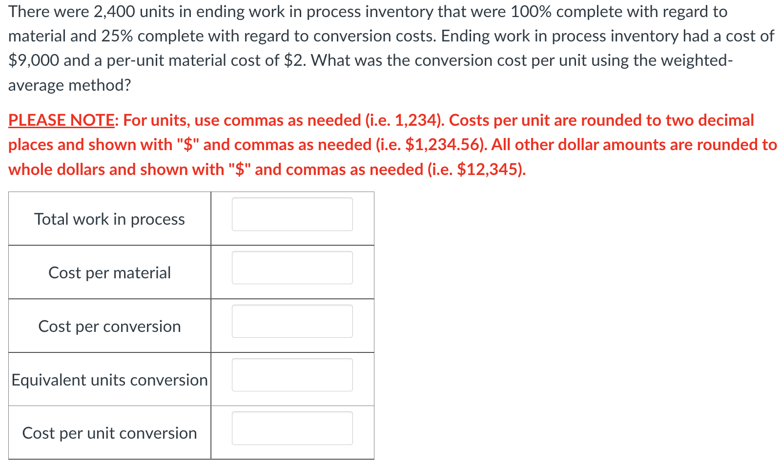 There were 2,400 units in ending work in process inventory that were
