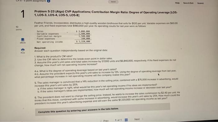 Help Save & E Ch 5-5 point assignment 10 points 1 Problem