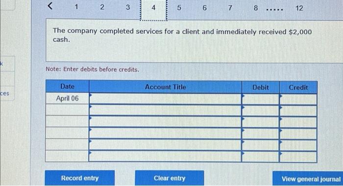 April 01 Account Title: Debit Credit Record entry Clear entry View general