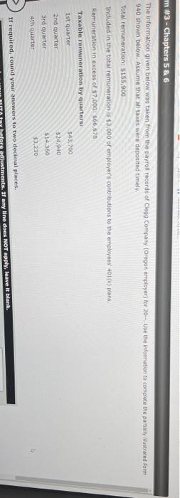 m #3 - Chapters 5 & 6 The information given below was