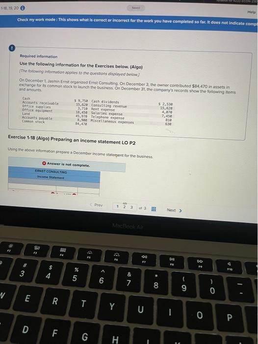 1-18, 19, 20 Help Check my work mode: This shows what is