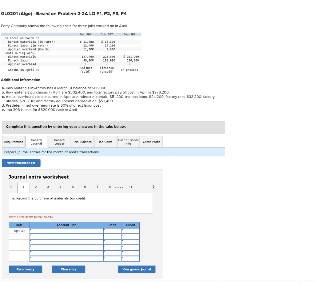 GL0201 (Algo) - Based on Problem 2-2A LO P1, P2, P3, P4