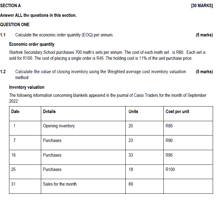 SECTION A Answer ALL the questions in this section. QUESTION ONE 1.1