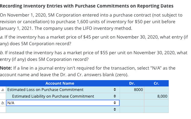 Recording Inventory Entries with Purchase Commitments on Reporting Dates On November 1,