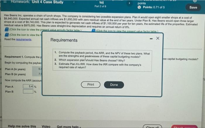 = Homework: Unit 4 Case Study to) Part 2 of 8 points