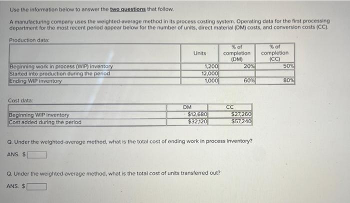 Use the information below to answer the two questions that follow. A
