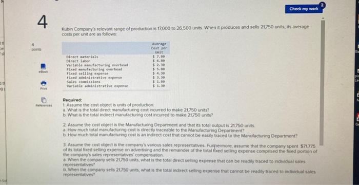 4 01 91 Prie References Check my work Kubin Company's relevant range