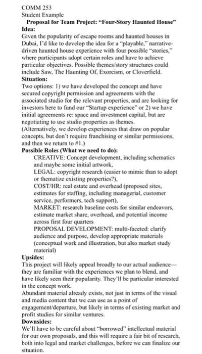 COMM 253 Student Example Proposal for Team Project: "Four-Story Haunted House" Idea: