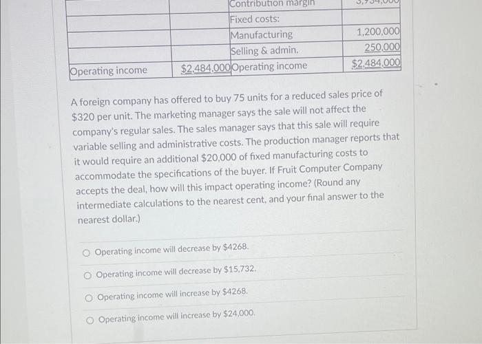 $420. Fruit Computer Company produces and sells 12,700 units per year. They