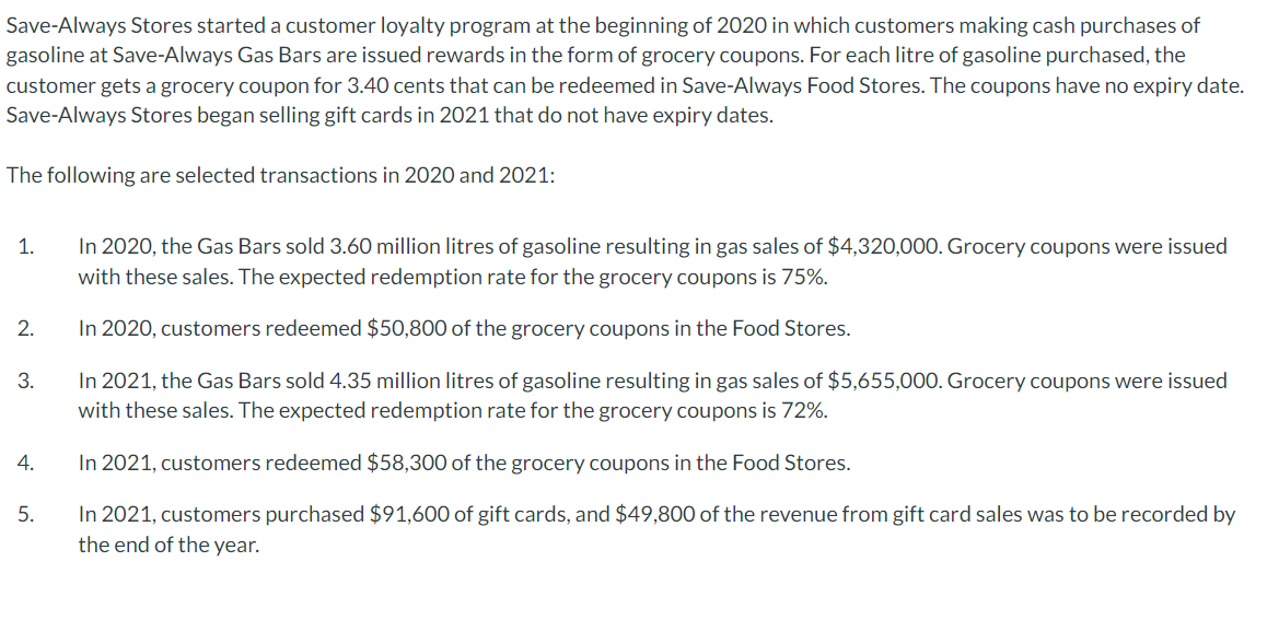 Save-Always Stores started a customer loyalty program at the beginning of 2020