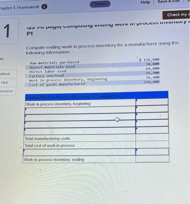 hapter 1. Homework 1 P1 Saved Help Save & Check my w