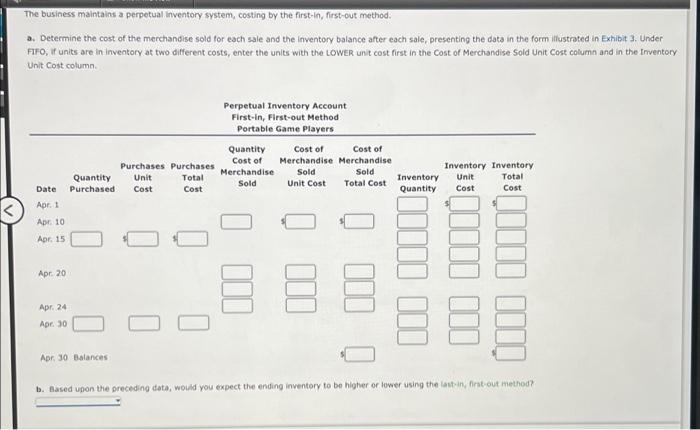 game players are as follows: 78 units $76 Apr. 1 10 Inventory