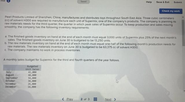 Saved Help Save & Exit Submit Check my work Pearl Products Limited