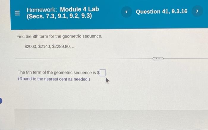 III = Homework: Module 4 Lab (Secs. 7.3, 9.1, 9.2, 9.3) Question