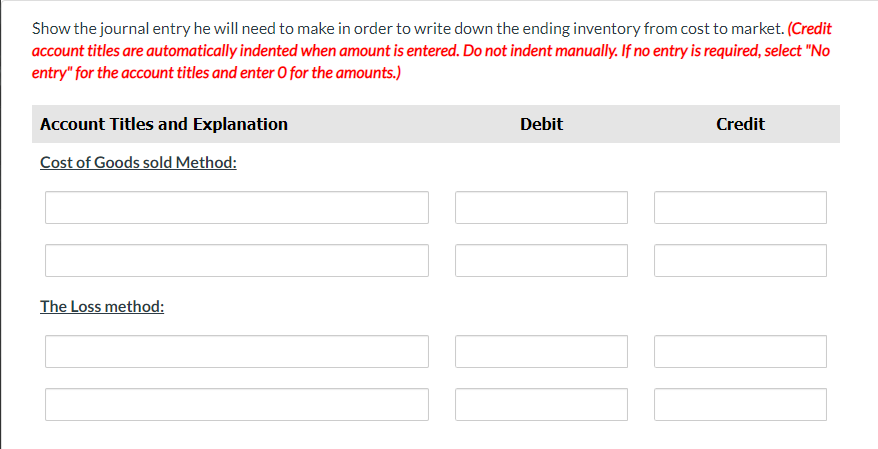 Show the journal entry he will need to make in order to