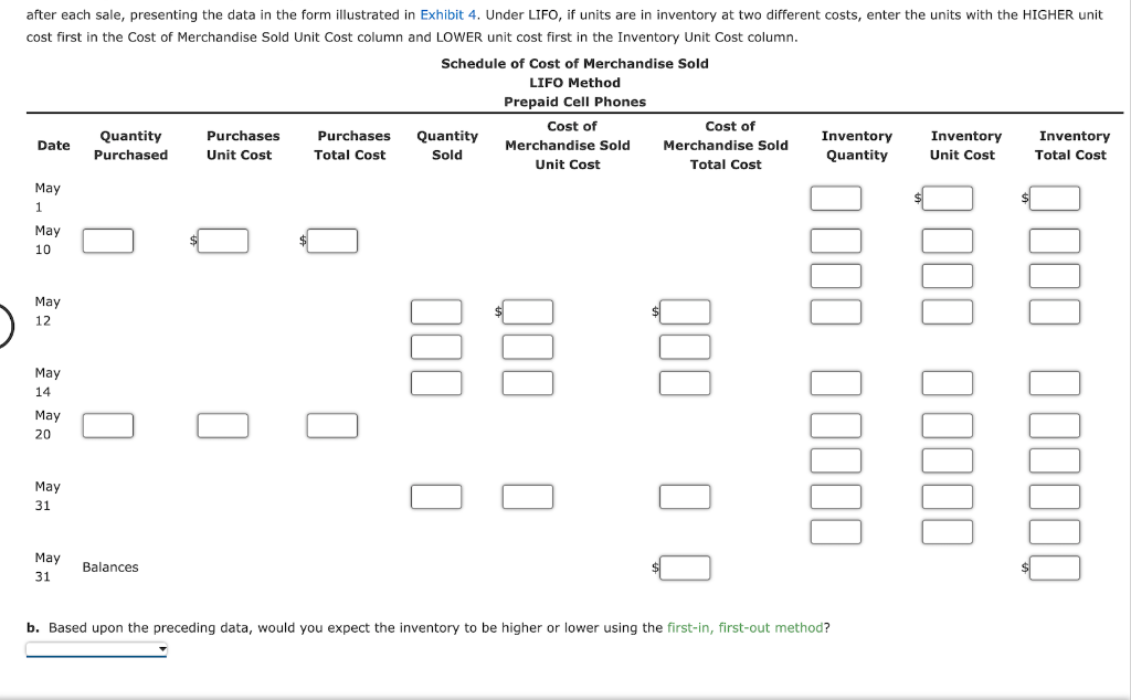 cell phones for May are as follows: Inventory May 1 Purchases 3,700