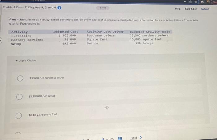 Upe Help Save & Exit Submit Enabled: Exam 2 Chapters 4, 5,