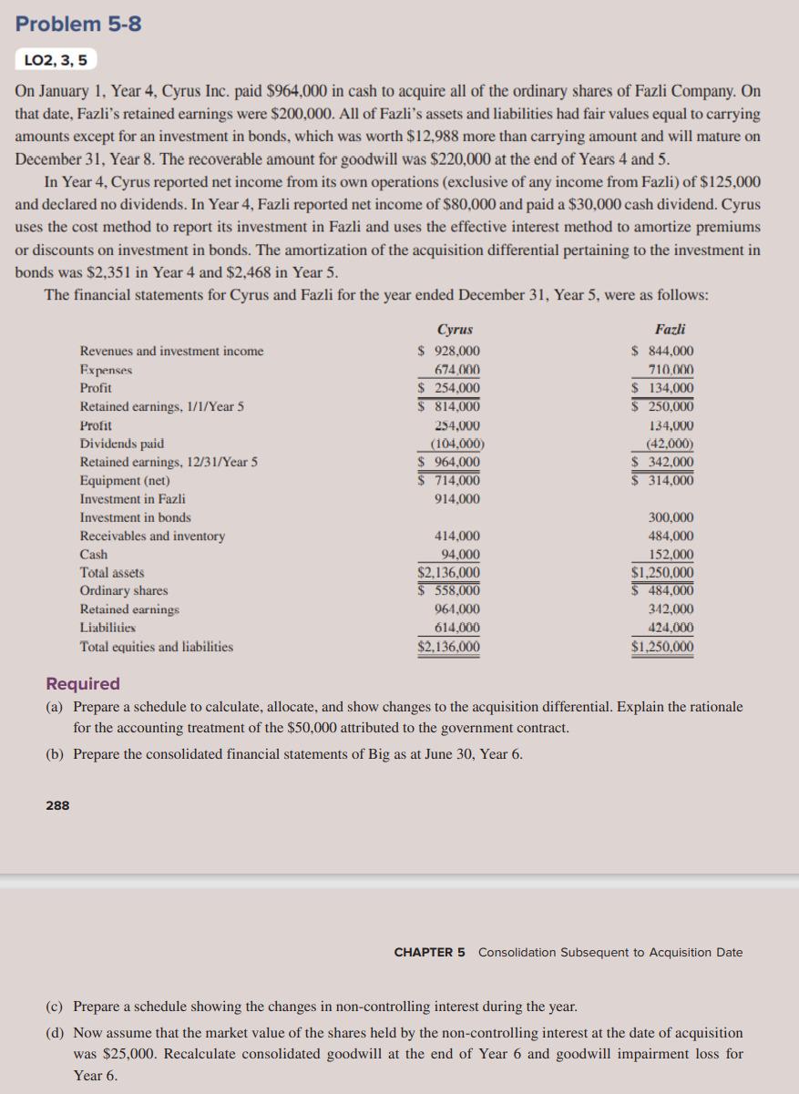 Problem 5-8 LO2, 3, 5 On January 1, Year 4, Cyrus Inc.