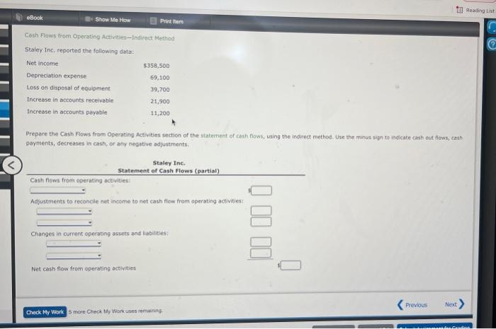 eBook Show Me How Print tem Cash Flows from Operating Activities-Indirect Method