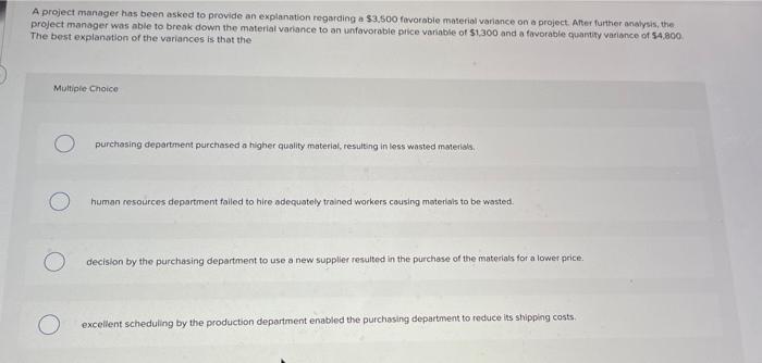 A project manager has been asked to provide an explanation regarding a