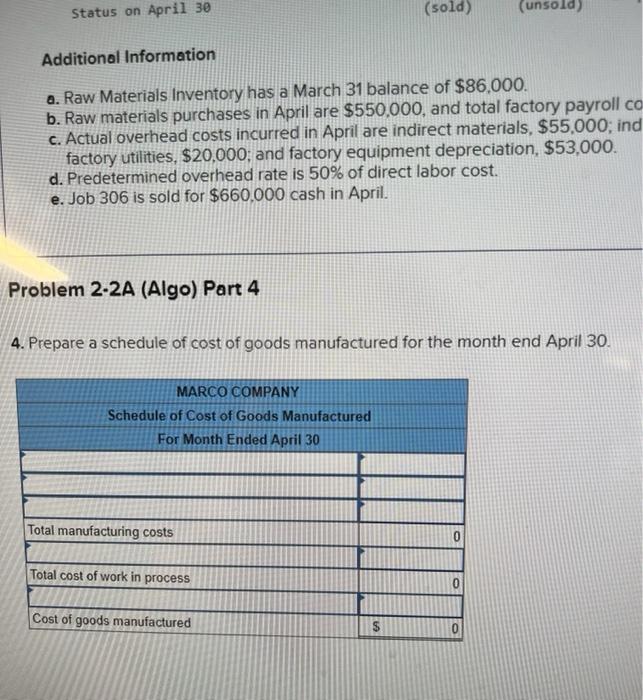 schedule of cost of goods manufactured LO P1, P2, P3, P4 [The