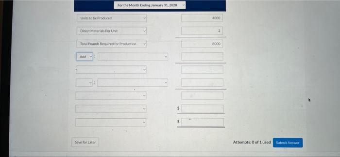 raw materials in its December 31, 2019, ending inventory. Required production for