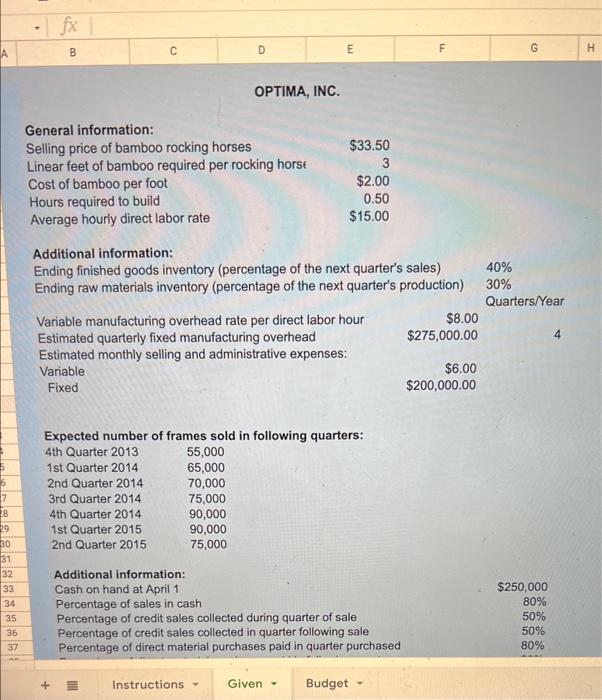 B C D E F A -fx General information: OPTIMA, INC. Selling
