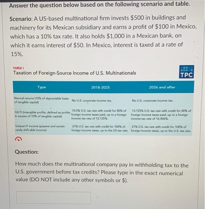 Answer the question below based on the following scenario and table. Scenario: