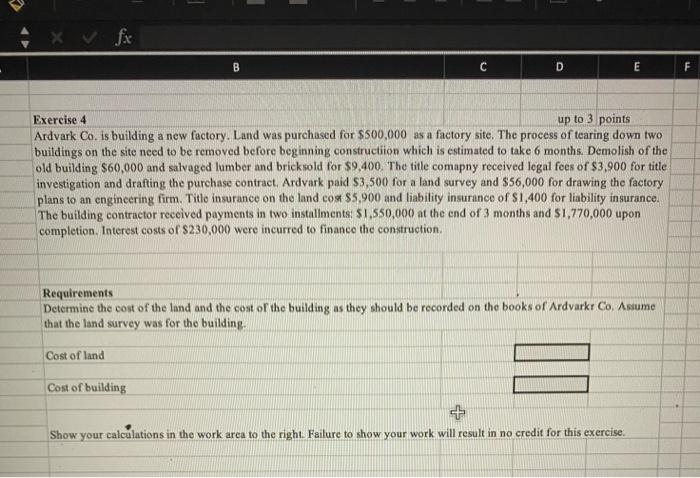 x fx B C D E F Exercise 4 up to 3