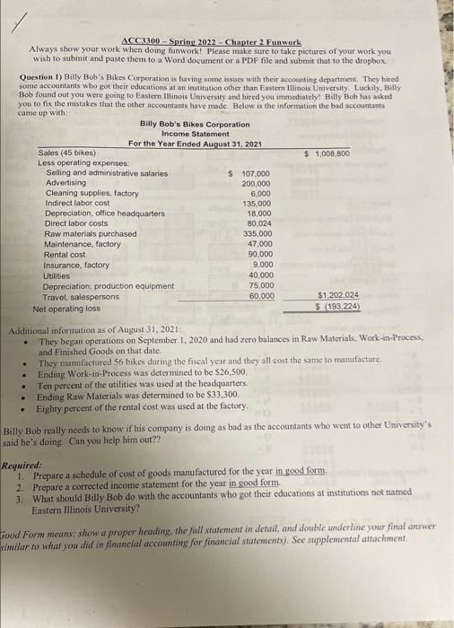 ACC3300-Spring 2022 Chapter 2 Funwork Always show your work when doing funwork!