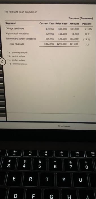 The following is an example of Segment Increase (Decrease) Current Year Prior