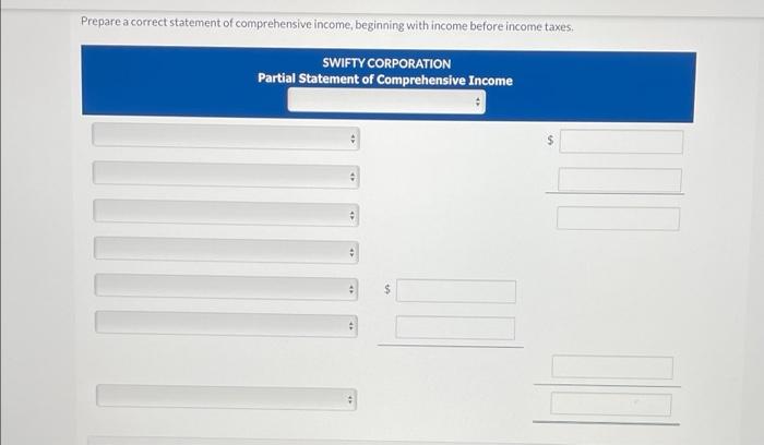 Swifty Corporation reports the following partial data shown below. Income before income