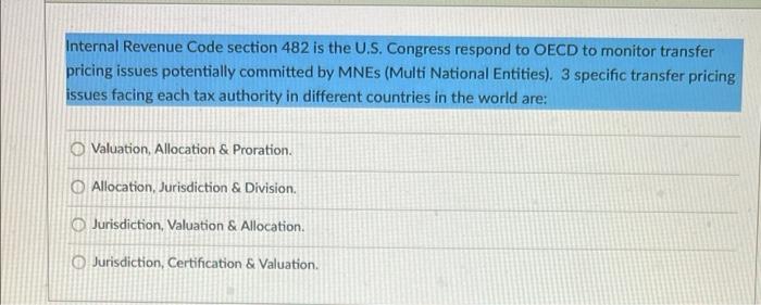 Internal Revenue Code section 482 is the U.S. Congress respond to OECD