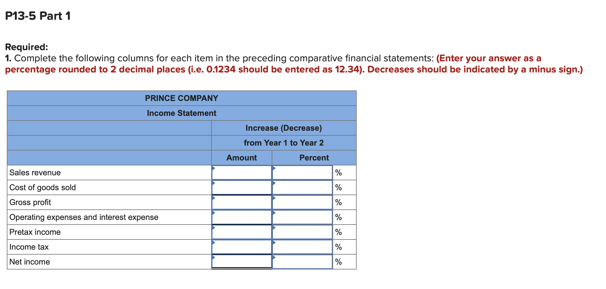 Percentages LO 13-3, 13- 6 [The following information applies to the questions