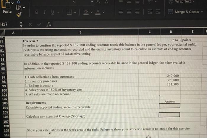 > AA Paste BIU V A H17 x fx A B Wrap