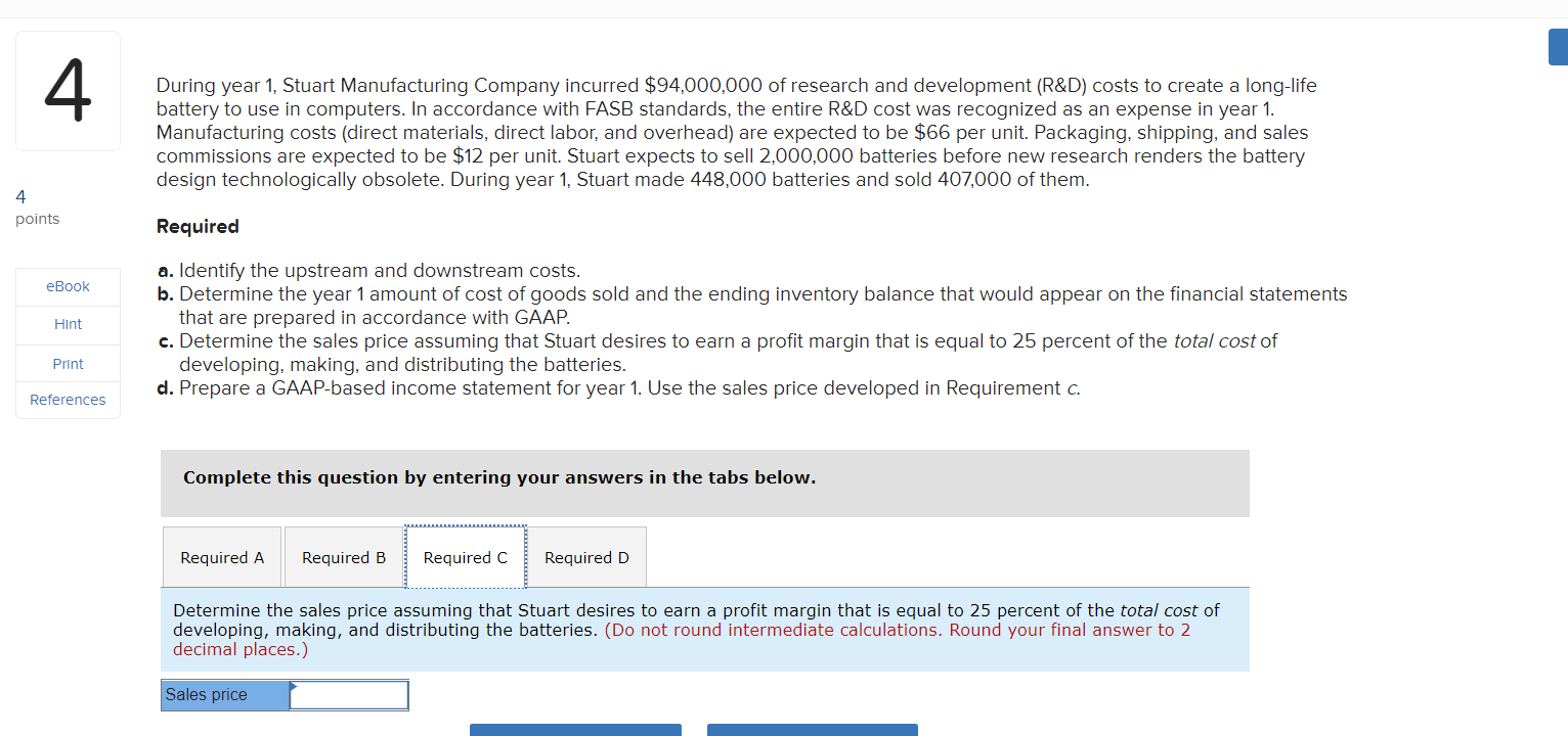 4 4 points eBook Hint Print References During year 1, Stuart Manufacturing