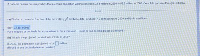 A national census bureau predicts that a certain population will increase from