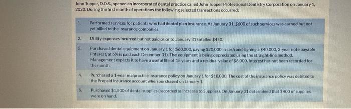 John Tupper, D.D.S, opened an incorporated dental practice called John Tupper Professional