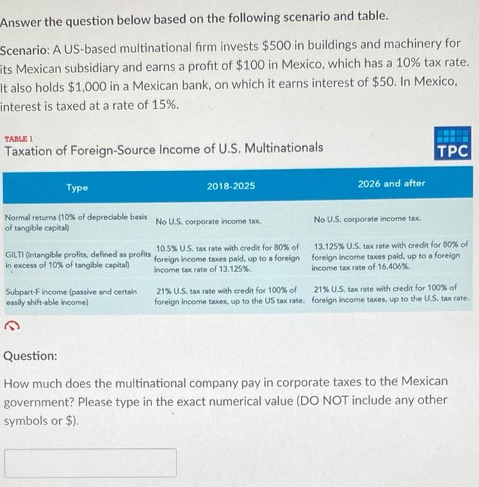 Answer the question below based on the following scenario and table. Scenario: