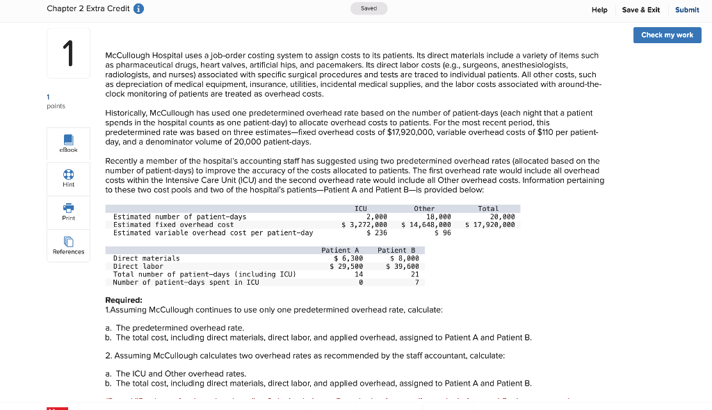 Chapter 2 Extra Credit Saved Help Save & Exit Submit Check my